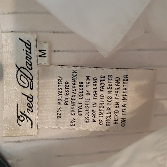 Fred David Long Sleeve White Striped, Partly Sheer, Cuff, Collared Button Down - Picture 3 of 9